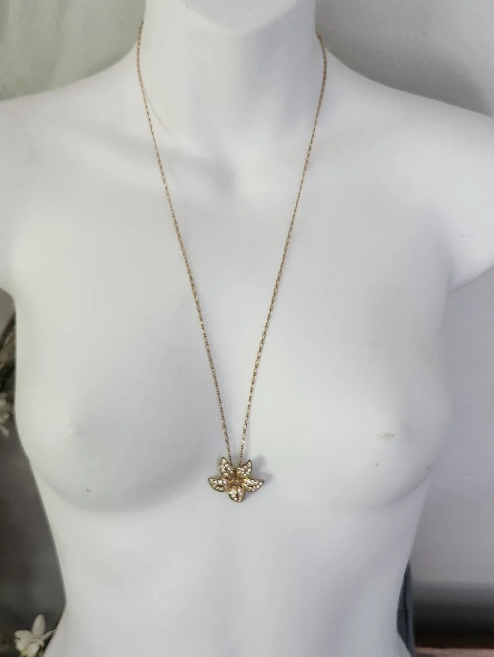 J. Crew Gold Tone Floral Crystal Pendant Necklace
